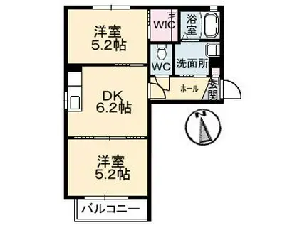 プラシス 弐番館(2DK/2階)の間取り写真
