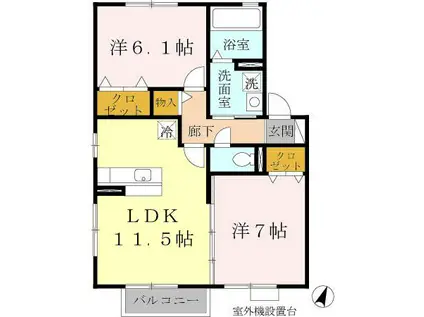 ウィルモア垂水(2LDK/2階)の間取り写真