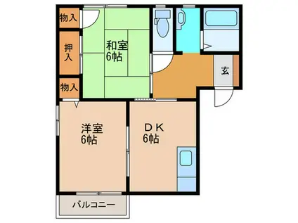 アポロII(2DK/2階)の間取り写真