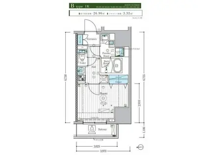 MAXIV東府中(1K/9階)の間取り写真