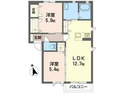 エクセレントガーデンA(2LDK/2階)の間取り写真