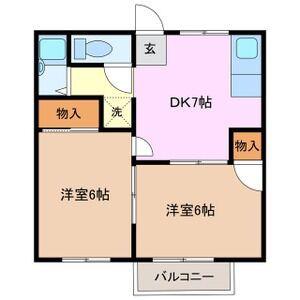 エクセレンス城山(2DK/1階)の間取り写真