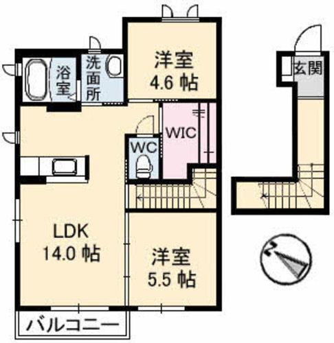 グリーンヴィレッジD棟(2LDK/2階)の間取り写真