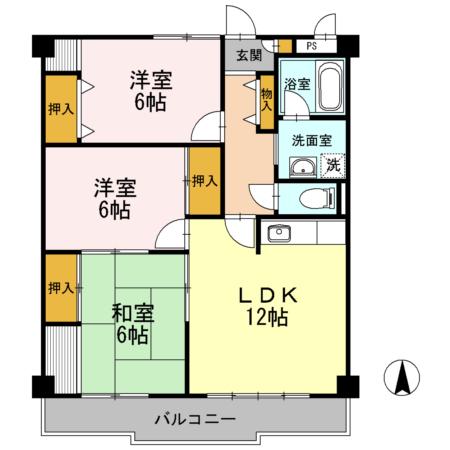 ハイツ飯泉 B棟(3LDK/3階)の間取り写真