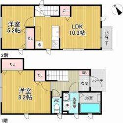 調布市入間町1丁目アパート(2LDK/1階)の間取り写真