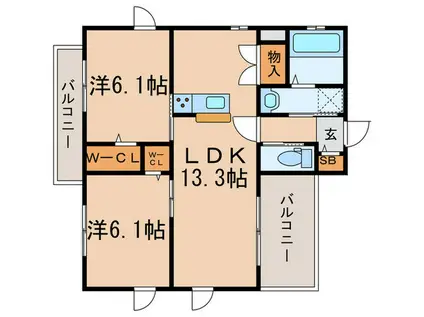 ヘーベルメゾン武庫之荘(2LDK/2階)の間取り写真