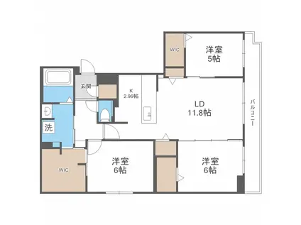 BLANC旭ヶ丘(3LDK/3階)の間取り写真