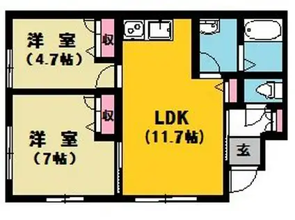 グランシャイン本八幡(2LDK/1階)の間取り写真