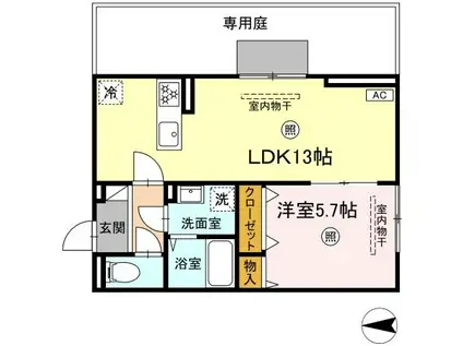 D-ROOM本城東(1LDK/1階)の間取り写真