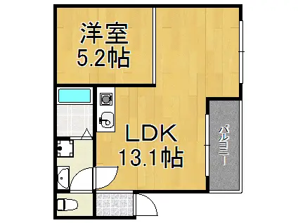 グランツハイムユン(1LDK/2階)の間取り写真