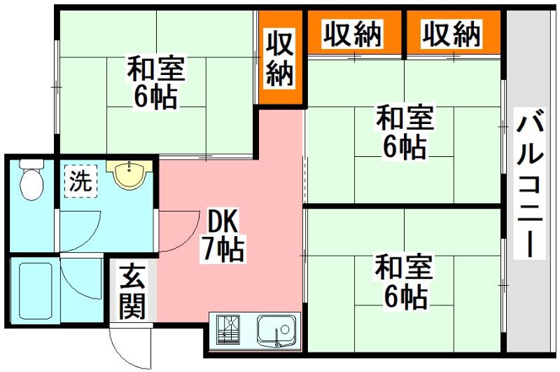 オレンジ横田(3DK/4階)の間取り写真