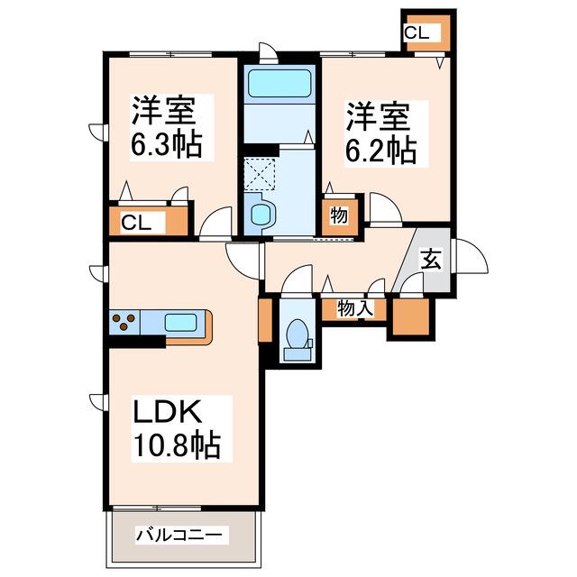 ラ・シャルール(2LDK/1階)の間取り写真