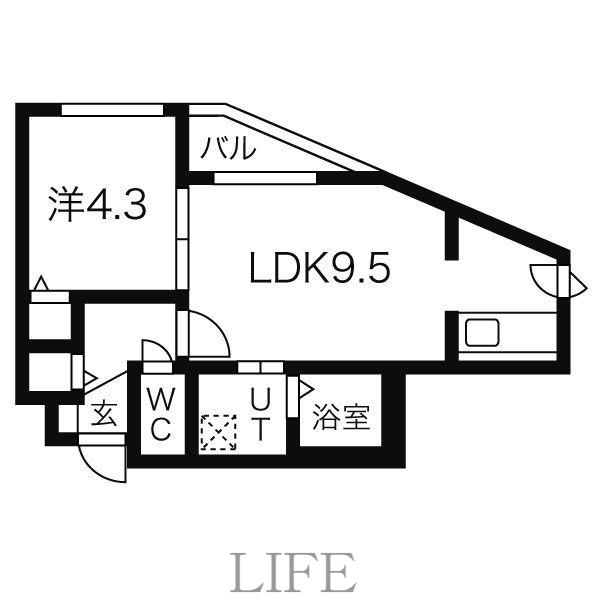 オルセー厚別中央III(1LDK/2階)の間取り写真