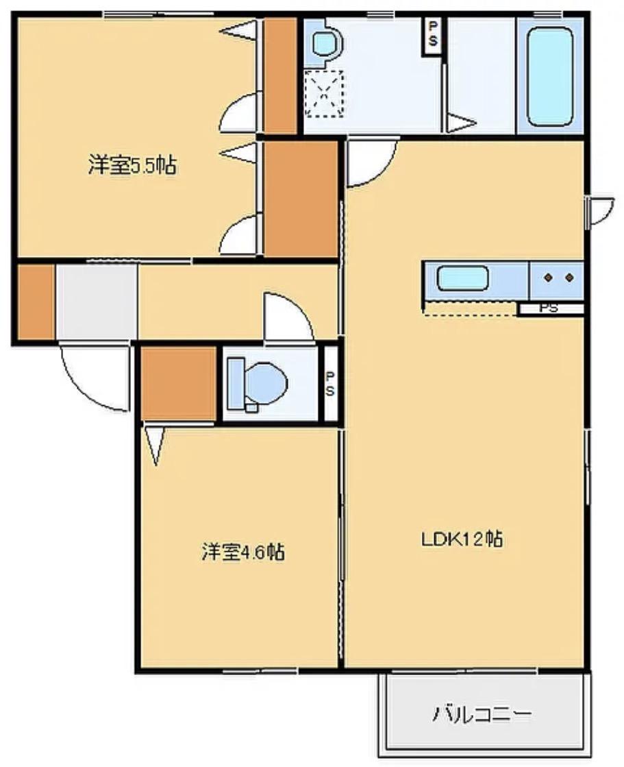 ハートレーベン A棟 205号(2LDK/2階)の間取り写真