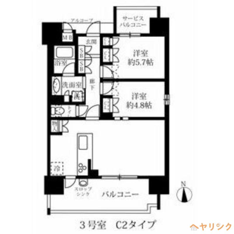 グランパセオ名駅那古野(2LDK/13階)の間取り写真