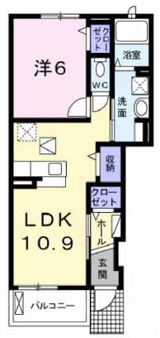 TOP HIL MIU(1LDK/1階)の間取り写真