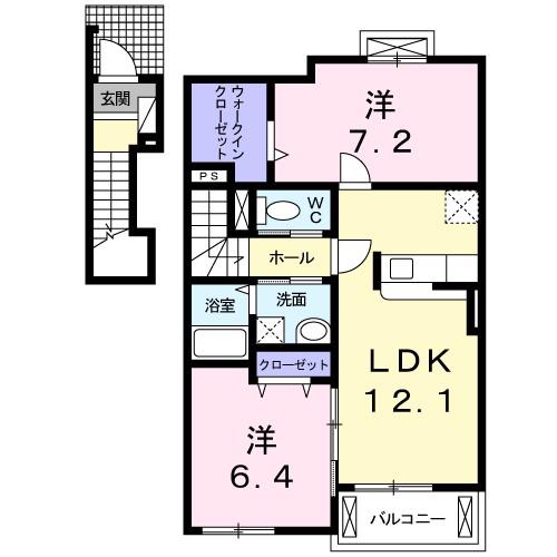 ソレイユ・イーストC棟(2LDK/2階)の間取り写真