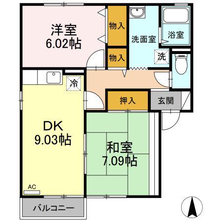 サンライズ夜市A棟/B棟 B棟(2DK/2階)の間取り写真