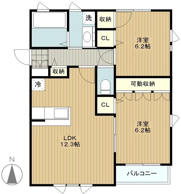 ソルクレストS(2LDK/2階)の間取り写真