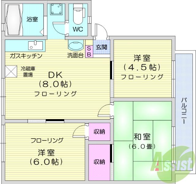 サンライフ柏木A(3DK/1階)の間取り写真