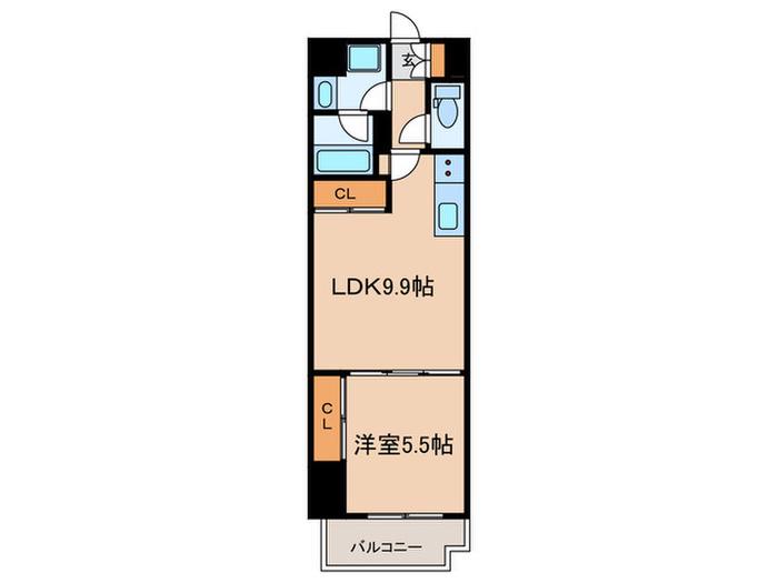 ZONNA磯上通(1LDK/2階)の間取り写真