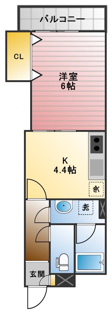 カルディアクリーン(1K/2階)の間取り写真