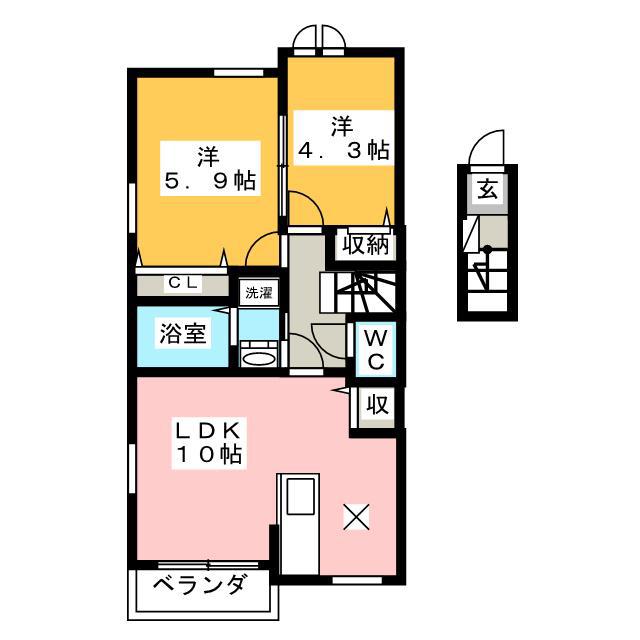 アンソレイエ(2LDK/2階)の間取り写真
