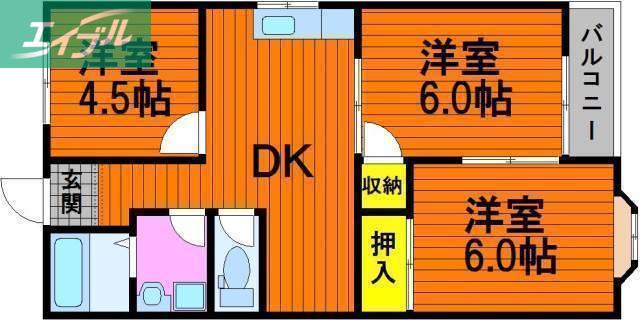 リレイズ葉月I(3DK/2階)の間取り写真
