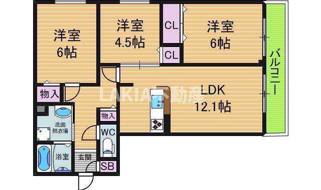 ヴィエン南田辺(3LDK/2階)の間取り写真