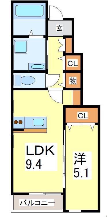 クレスト矢巾(1LDK/1階)の間取り写真