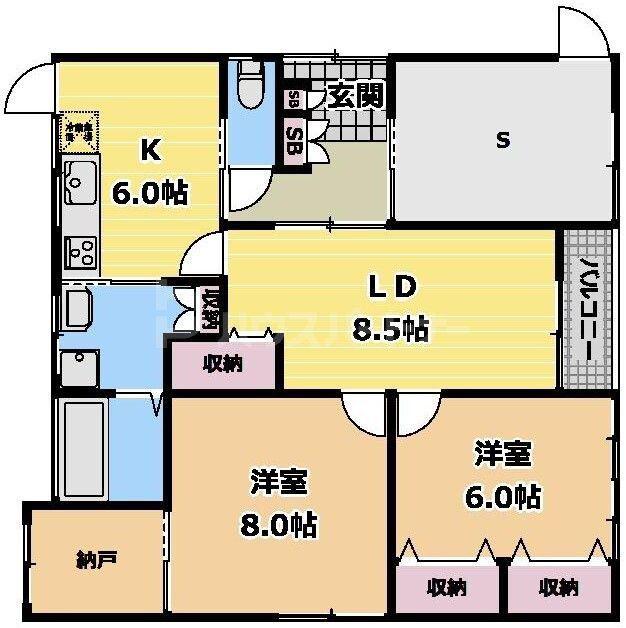 HANA HOUSE(2SLDK/1階)の間取り写真