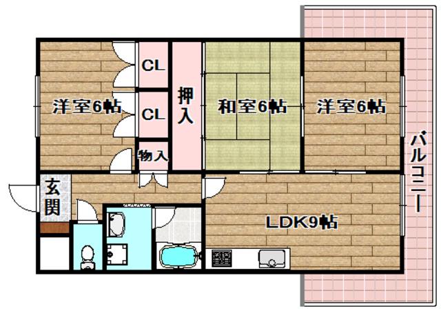 西真上コーポ(3DK/2階)の間取り写真