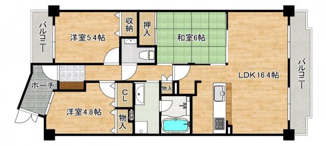 牛田早稲田グランドハイツ(3LDK/5階)の間取り写真