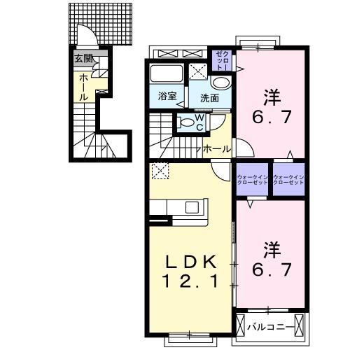 プリマヴェーラB(2LDK/2階)の間取り写真