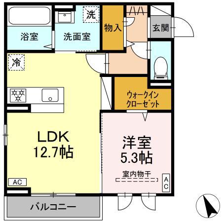 DーROOM FLAT(1LDK/1階)の間取り写真