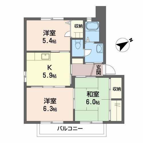 バリュージュ今在家 D棟(3K/2階)の間取り写真