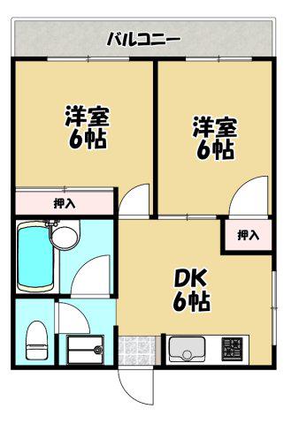 青風ハイツ(2DK/3階)の間取り写真