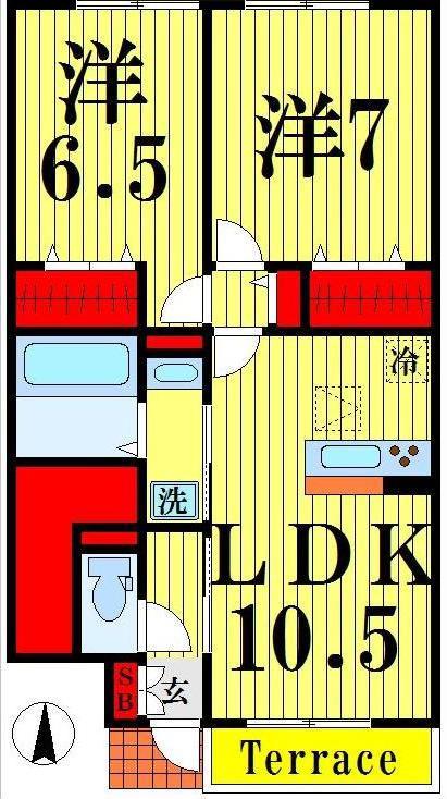 ベルカノン(2LDK/1階)の間取り写真