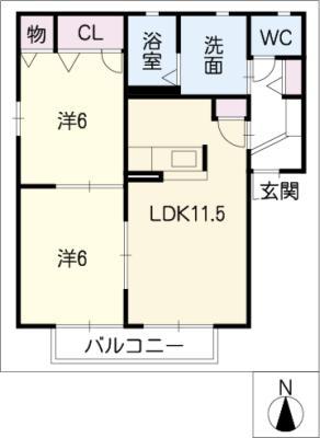 K・Sハーモニー(2LDK/1階)の間取り写真