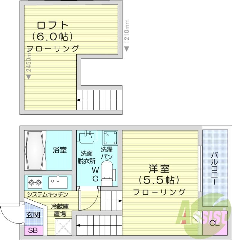 エヴァンコートⅡ(1K/1階)の間取り写真
