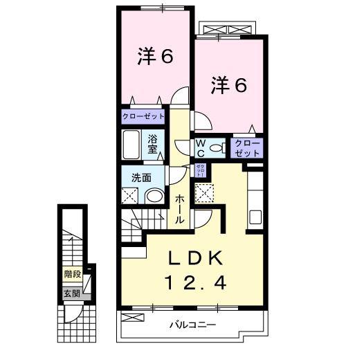 クレーストI(2LDK/2階)の間取り写真