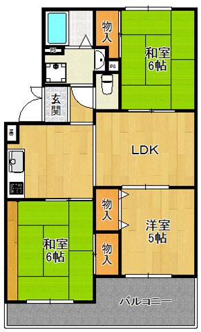 サニーハイツ高台C棟(3LDK/3階)の間取り写真