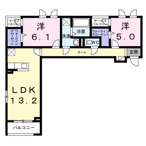 富雄元町1丁目アパート(2LDK/3階)の間取り写真