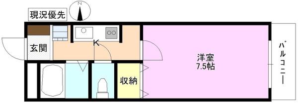 パインコート七瀬(1K/1階)の間取り写真