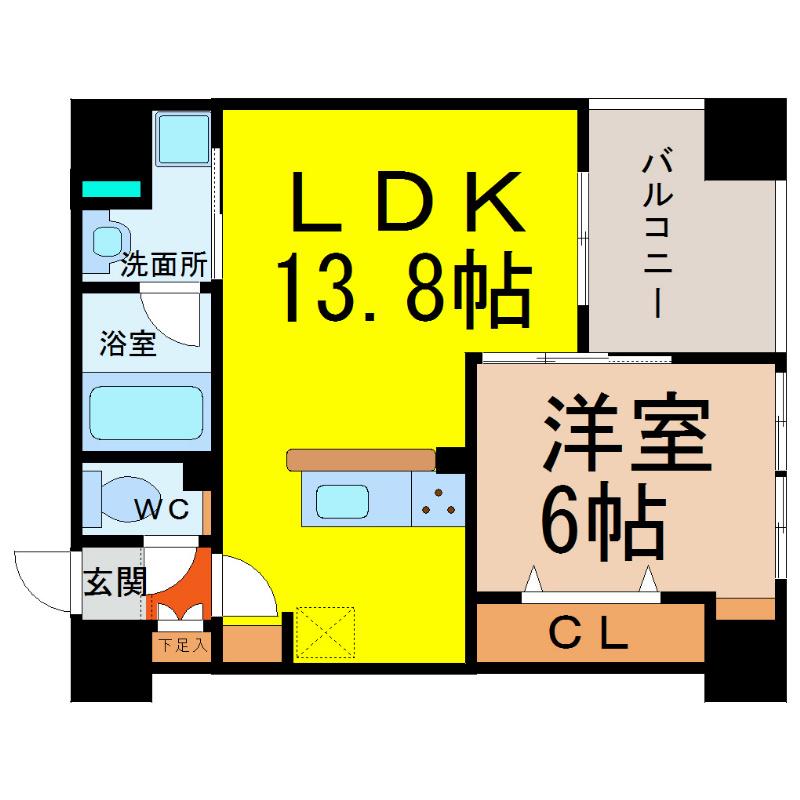 PERTE KANAYAMA(1LDK/6階)の間取り写真