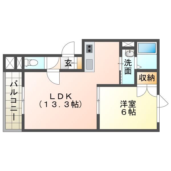 クリークウッドV(1LDK/2階)の間取り写真