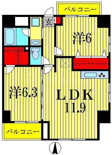カーサハル(2LDK/1階)の間取り写真