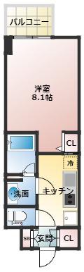 DIMUS北浜(1K/2階)の間取り写真