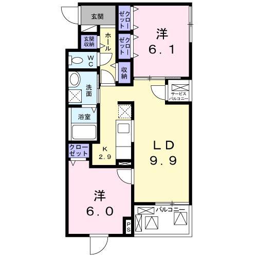 ハレルアナ(2LDK/3階)の間取り写真