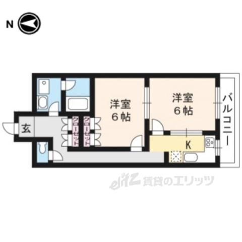 クリヨン岡崎(2K/4階)の間取り写真